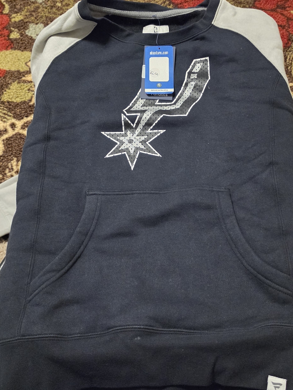 New Men's Black and Gray Pullover Sweatshirt with Front Pocket Size L Fanatics